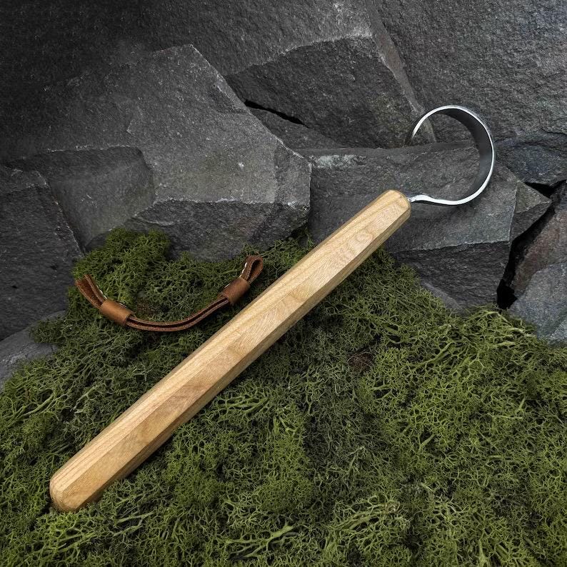 Long Scorp Knife with Leather Case. Spoon Carving Tool for Beginners and Carvers