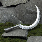 Outdoor Garden Sickle with Leather Case. Big Sickle for Trimming Shrubs, Clearing Overgrowth. Hand Forged Tool. Blade Carbon Steel 52100.