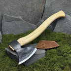 Hand-Forged Carving Axe with Leather Case. Axe for Camping, Bushcraft, Outdoor Wood Splitting and Woodworking. Carbon Steel 52100 Blade.
