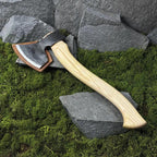 Hand-Forged Carving Axe with Leather Case. Axe for Camping, Bushcraft, Outdoor Wood Splitting and Woodworking. Carbon Steel 52100 Blade.