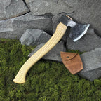 Hand-Forged Carving Axe with Leather Case. Axe for Camping, Bushcraft, Outdoor Wood Splitting and Woodworking. Carbon Steel 52100 Blade.