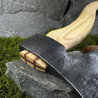 Hand-Forged Carving Axe with Leather Case. Axe for Camping, Bushcraft, Outdoor Wood Splitting and Woodworking. Carbon Steel 52100 Blade.