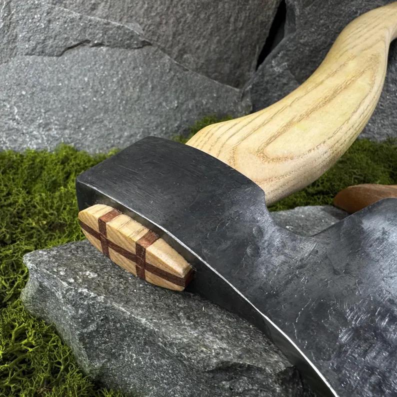 Hand-Forged Carving Axe with Leather Case. Axe for Camping, Bushcraft, Outdoor Wood Splitting and Woodworking. Carbon Steel 52100 Blade.