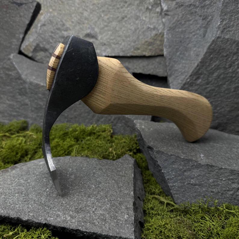Adze with Leather Case. Wood Carving Tool. Adze with Straight Blade. Universal Axe. Woodworking Adze. Hand Forged Tool. Carbon Steel 52100.