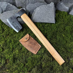 Hand-Forged Viking Axe with Leather Sheath. Ash Handle. Carbon Steel Blade. Outdoor Tool for Camping, Survival Tasks, Firewood Splitting.