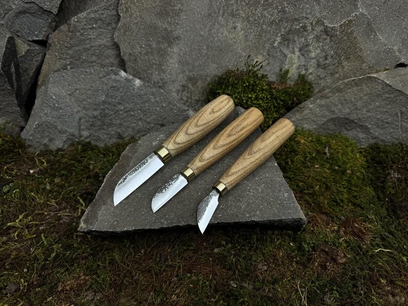 3-Hand Forged Carving Knife: Woodworking Tool (Carbon Steel Blade)