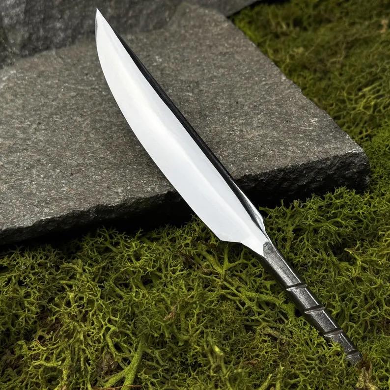 Forged Yakut Knife Blade with Leather Case. Knife for Bushcraft, Camping, Outdoor Carving, and DIY Handle Installation. Carbon Steel Blade