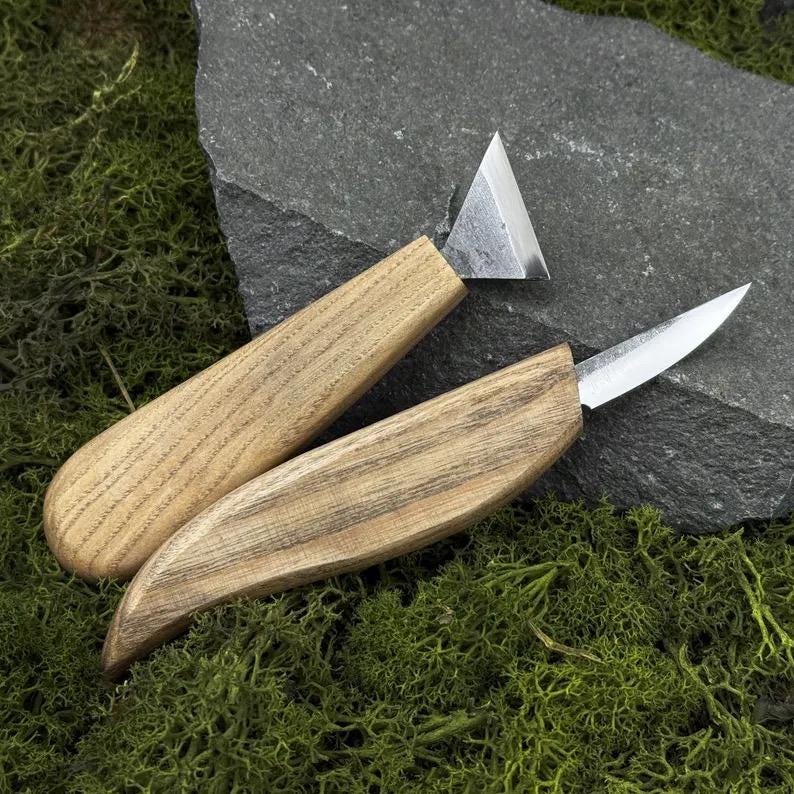 2-Hand Forged Carving Knife: Woodworking Tool (Carbon Steel Blade)