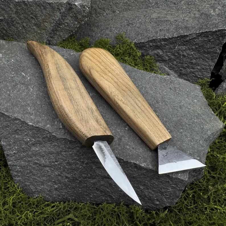 2-Hand Forged Carving Knife: Woodworking Tool (Carbon Steel Blade)