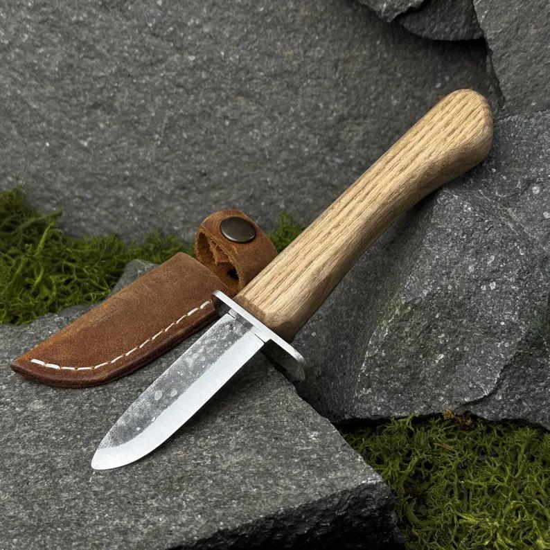 Beginner and Kids Carving Knife with Leather Case. Hand Forged Carbon Steel Blade