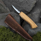 This sloyd knife comes with a leather case and is a whittling knife perfect for wood carving. It’s also a utility knife ideal