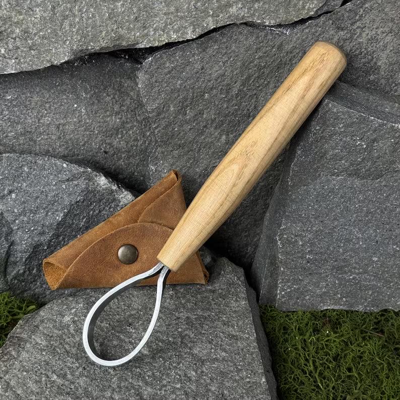 Hook Carving Knife: Spoon Shaping Tool - Leather Sheath Included