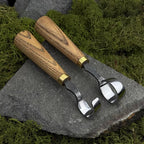 Carving hooks and scorpion knives with leather cases, spoon and bowl carving knives, wood carving knives and hand-forged tools made from car