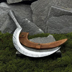 Outdoor Garden Sickle with Leather Case. Big Sickle for Trimming Shrubs, Clearing Overgrowth. Hand Forged Tool. Blade Carbon Steel 52100.