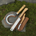 Hand Forged Garden Tool Set, Carbon Steel 52100, Ash Handle, Leather Sheaths