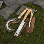 Hand Forged Garden Tool Set, Carbon Steel 52100, Ash Handle, Leather Sheaths