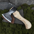 Hand Forged Carving Axes, Carbon Steel 52100 Blades, Ash Handles, Leather Sheath