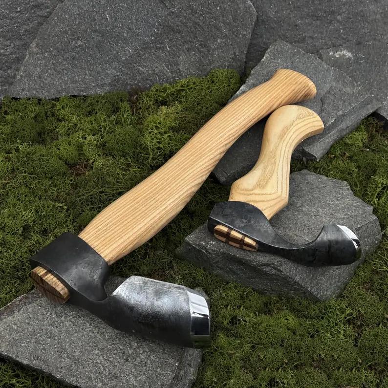 Hand Forged Wood Carving Adze, Carbon Steel 52100 Blades, Ash Handles, Two Sizes