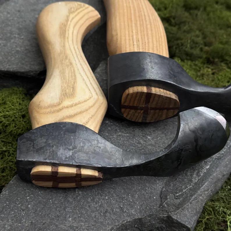 Hand Forged Wood Carving Adze, Carbon Steel 52100 Blades, Ash Handles, Two Sizes