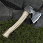 Hand Forged Carving Hatchet, Carbon Steel 52100 Blades, Ash Handles, Leather Sheaths