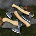 Hand Forged Carving Hatchet, Carbon Steel 52100 Blades, Ash Handles, Leather Sheaths