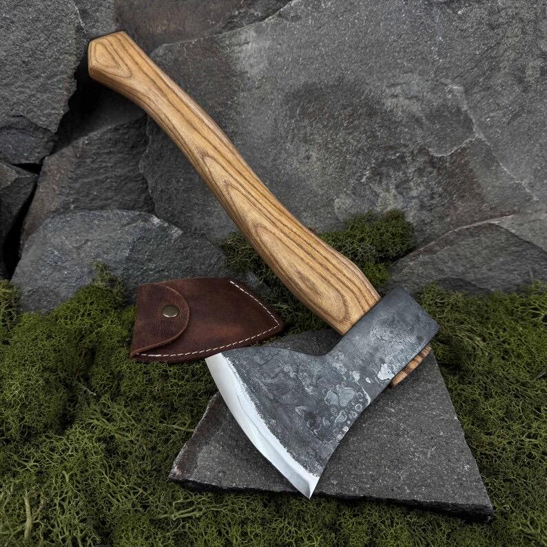 Carving Axe with Leather Case. Axe for Spoon and Bowl Carving. Bushcraft Hatchet. Outdoors Axe. Hand Forged Tool. Carbon Steel 52100.