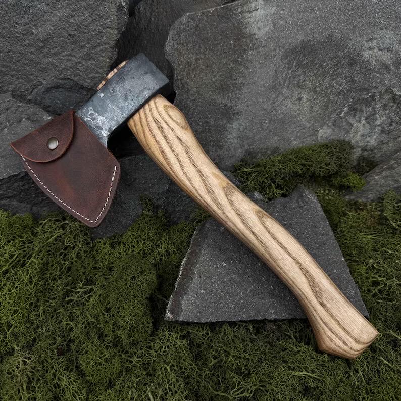 Carving Axe with Leather Case. Axe for Spoon and Bowl Carving. Bushcraft Hatchet. Outdoors Axe. Hand Forged Tool. Carbon Steel 52100.