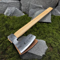 Hand-Forged Viking Axe with Leather Sheath. Ash Handle. Carbon Steel Blade. Outdoor Tool for Camping, Survival Tasks, Firewood Splitting.